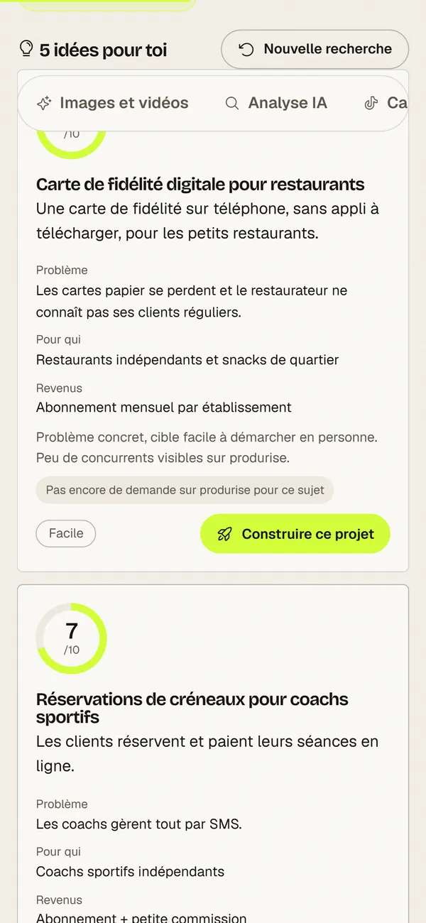 Capture du copilote produrise : Trouver une idée de SaaS qui peut se vendre