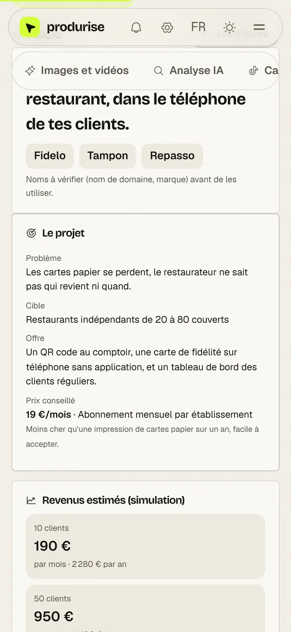 Capture du copilote produrise : Business plan avec l’IA